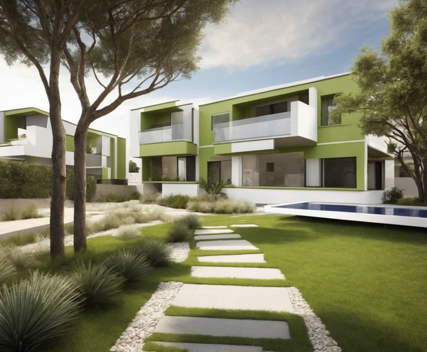 Vista general del proyecto residencial moderno.